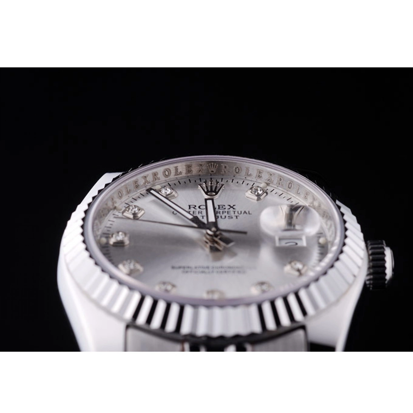 Aaa fake watches Diamonds Bezel Rolex Dial Silver Datejust 7455 Ribbed 0517